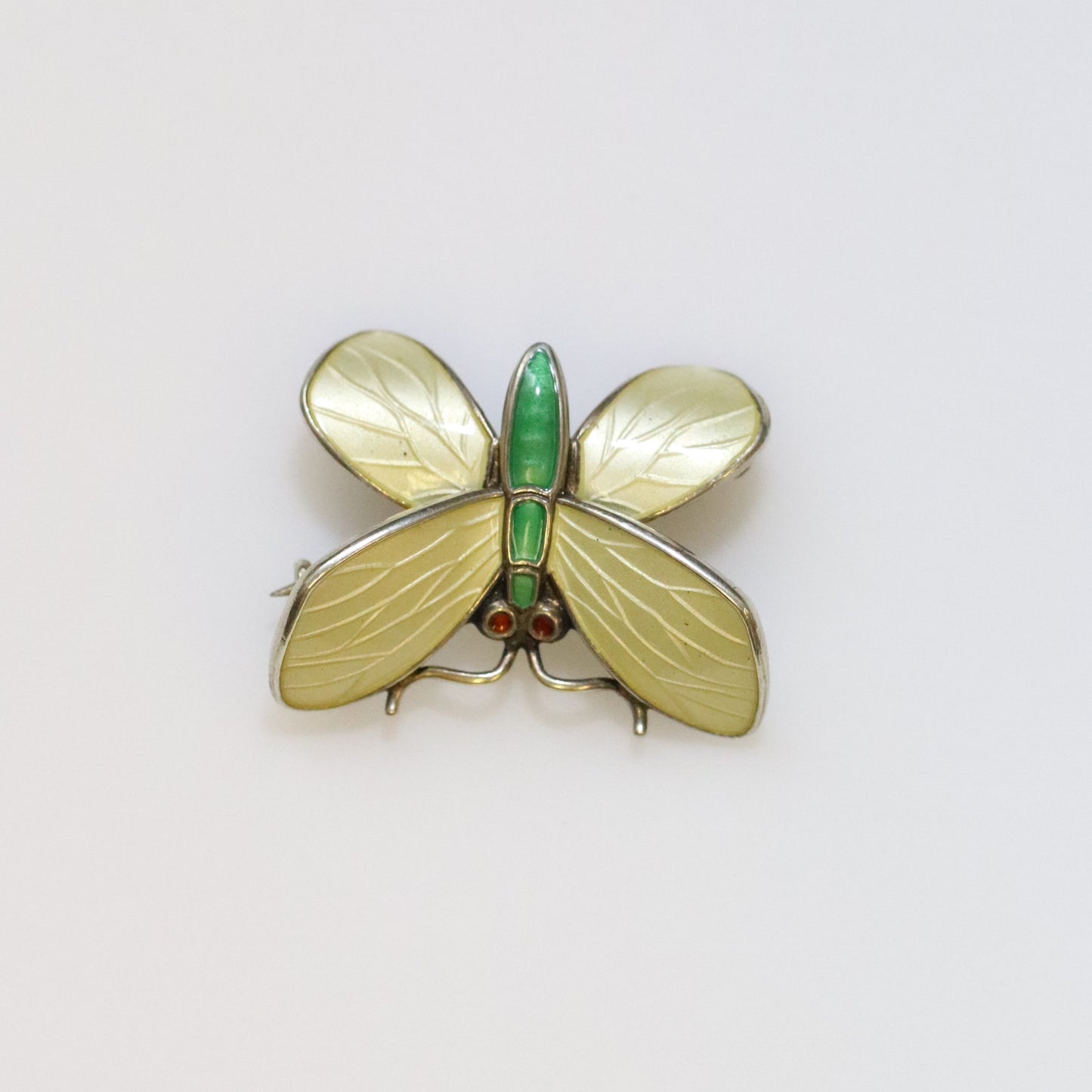 Vintage Einar Modahl Jewelry | Yellow and Green Enamel Butterfly Brooch Norway