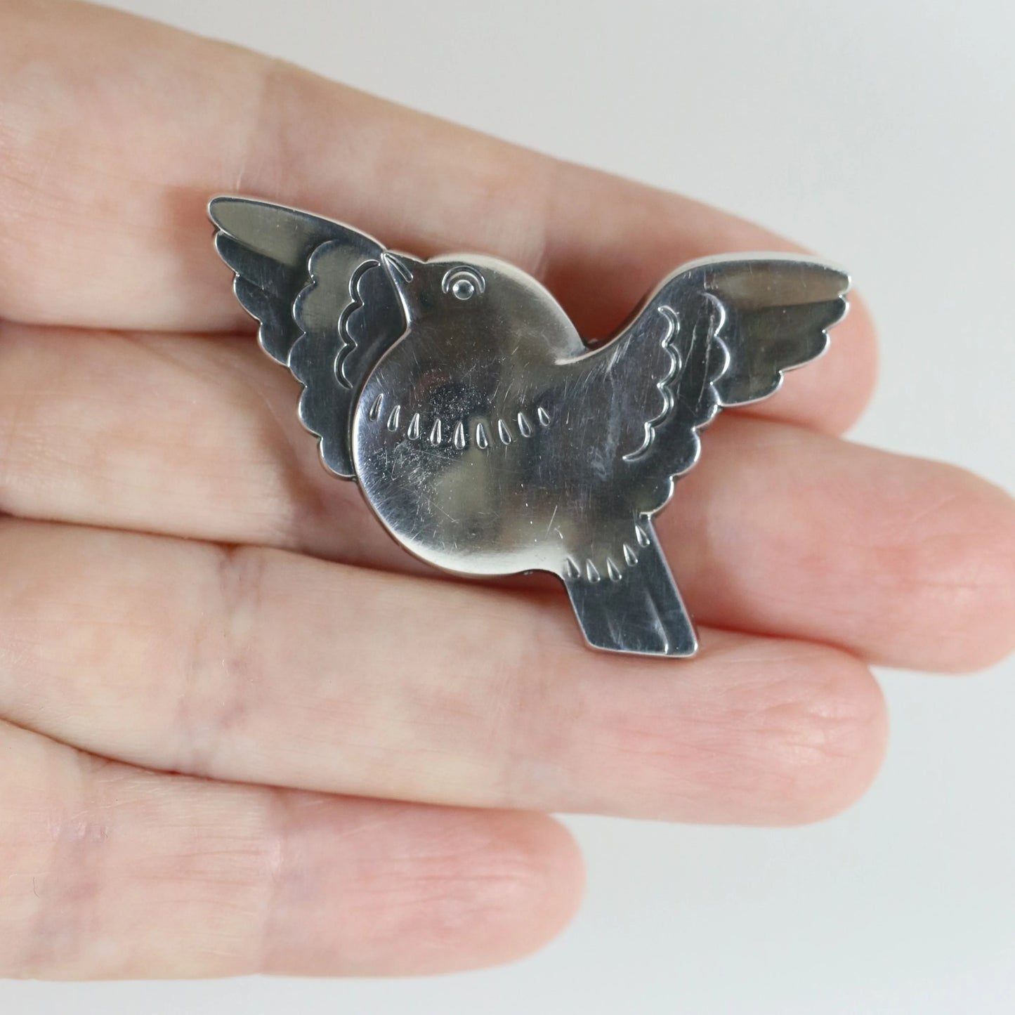 STOCK -- George Jensen Bird Brooch #320 | Vintage Sterling Silver | Chubby Flying Bird Pin - Carmel Fine Silver Jewelry