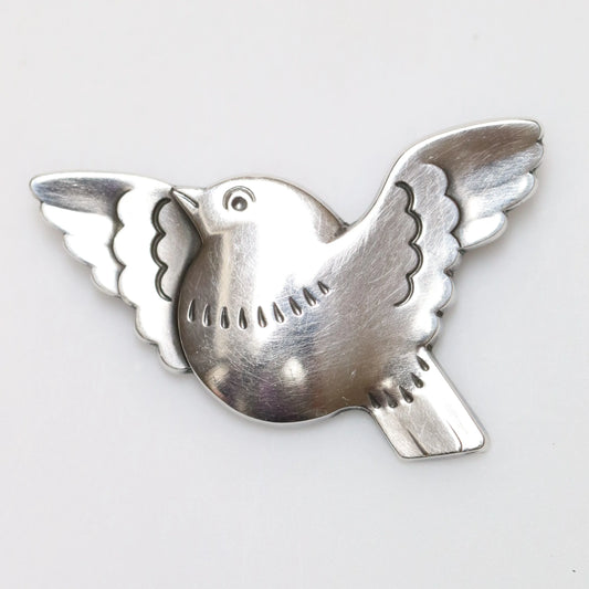 STOCK -- George Jensen Bird Brooch #320 | Vintage Sterling Silver | Chubby Flying Bird Pin - Carmel Fine Silver Jewelry