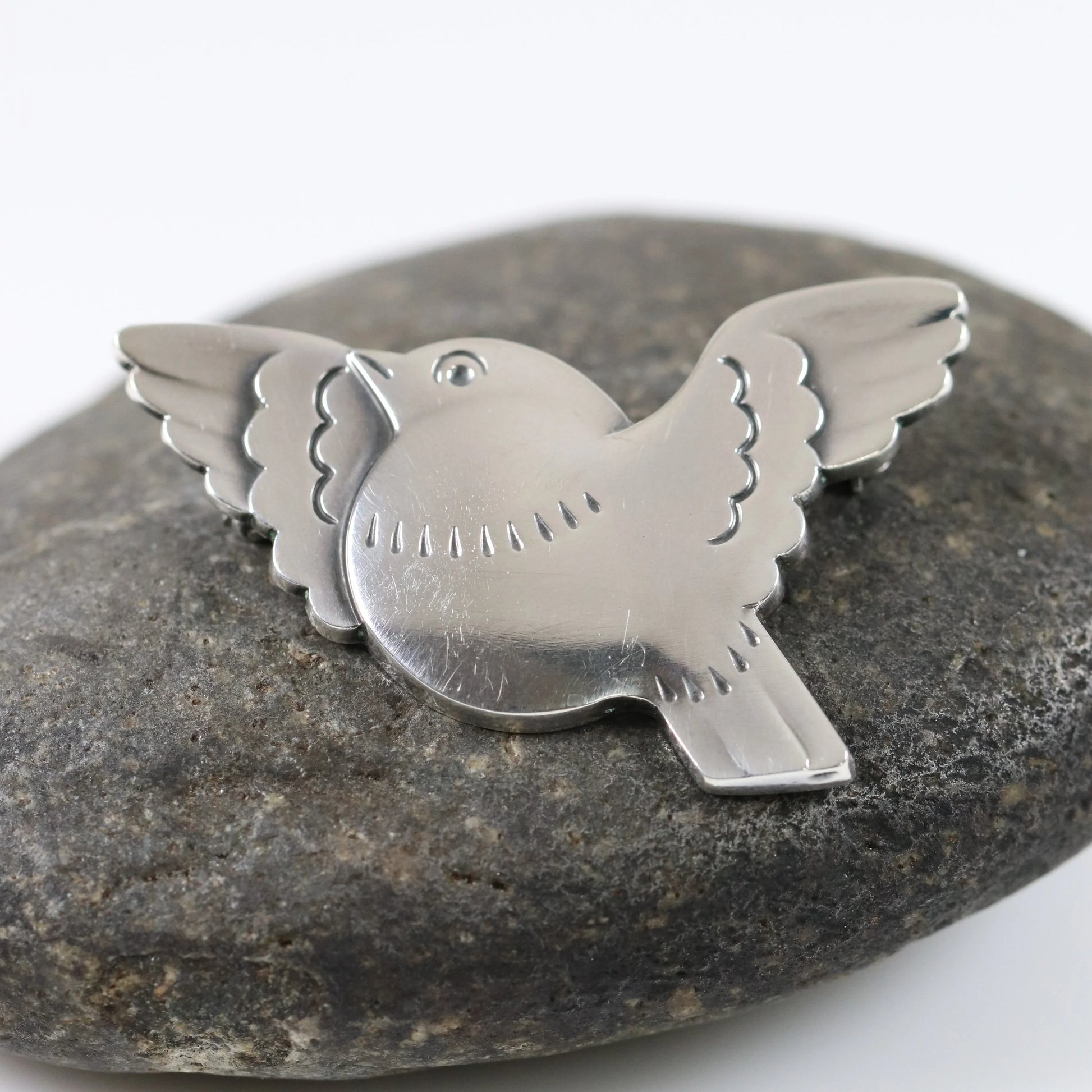 STOCK -- George Jensen Bird Brooch #320 | Vintage Sterling Silver | Chubby Flying Bird Pin - Carmel Fine Silver Jewelry
