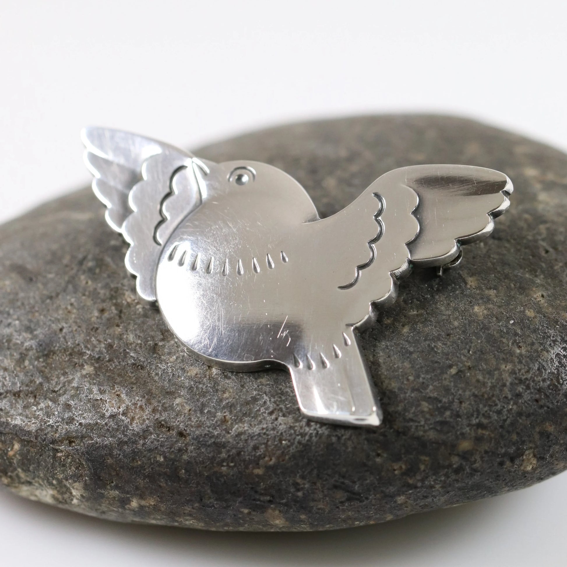 STOCK -- George Jensen Bird Brooch #320 | Vintage Sterling Silver | Chubby Flying Bird Pin - Carmel Fine Silver Jewelry
