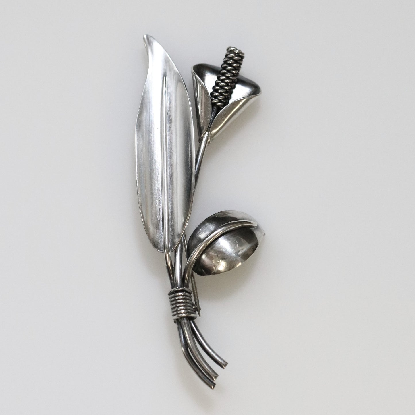 Vintage Handcrafted Silver Jewelry | Hans Jensen Calla Lily Sterling Silver Brooch Denmark