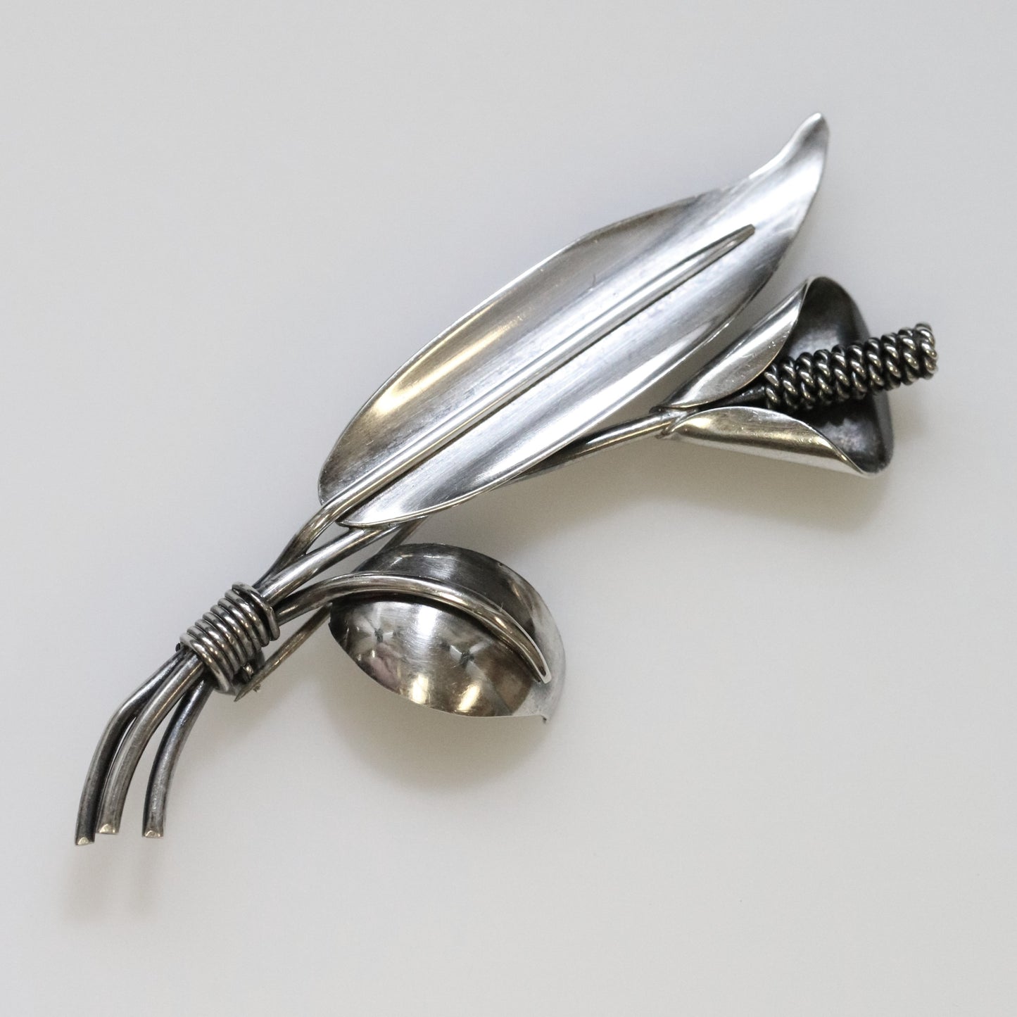 Vintage Handcrafted Silver Jewelry | Hans Jensen Calla Lily Sterling Silver Brooch Denmark