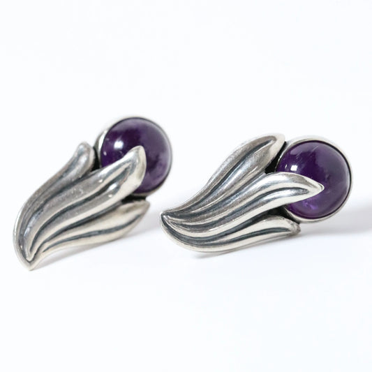 Vintage Los Castillo Taxco Silver Mexican Jewelry | Amethyst Bell Flower Screwback Earrings - Carmel Fine Silver Jewelry