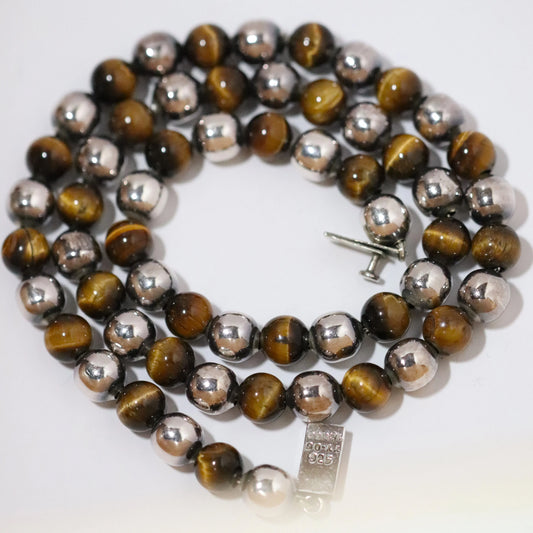 Vintage Taxco Jewelry | Tiger's Eye Silver Bead Necklace - Carmel Fine Silver Jewelry