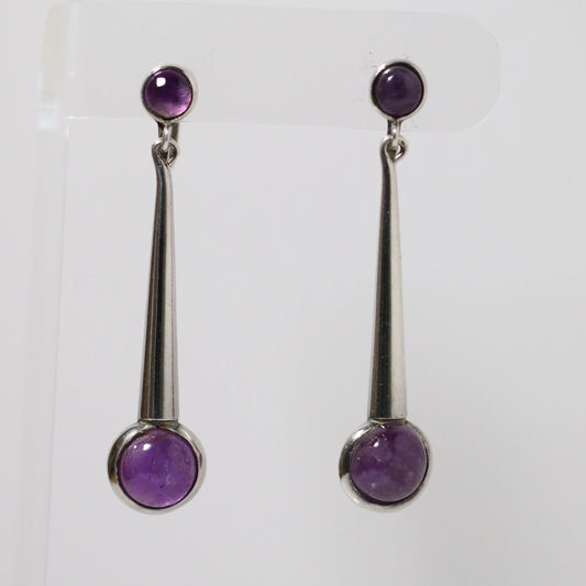 Vintage Los Castillo Jewelry | Modernist Dangling Amethyst Earrings Taxco Mexico - Carmel Fine Silver Jewelry