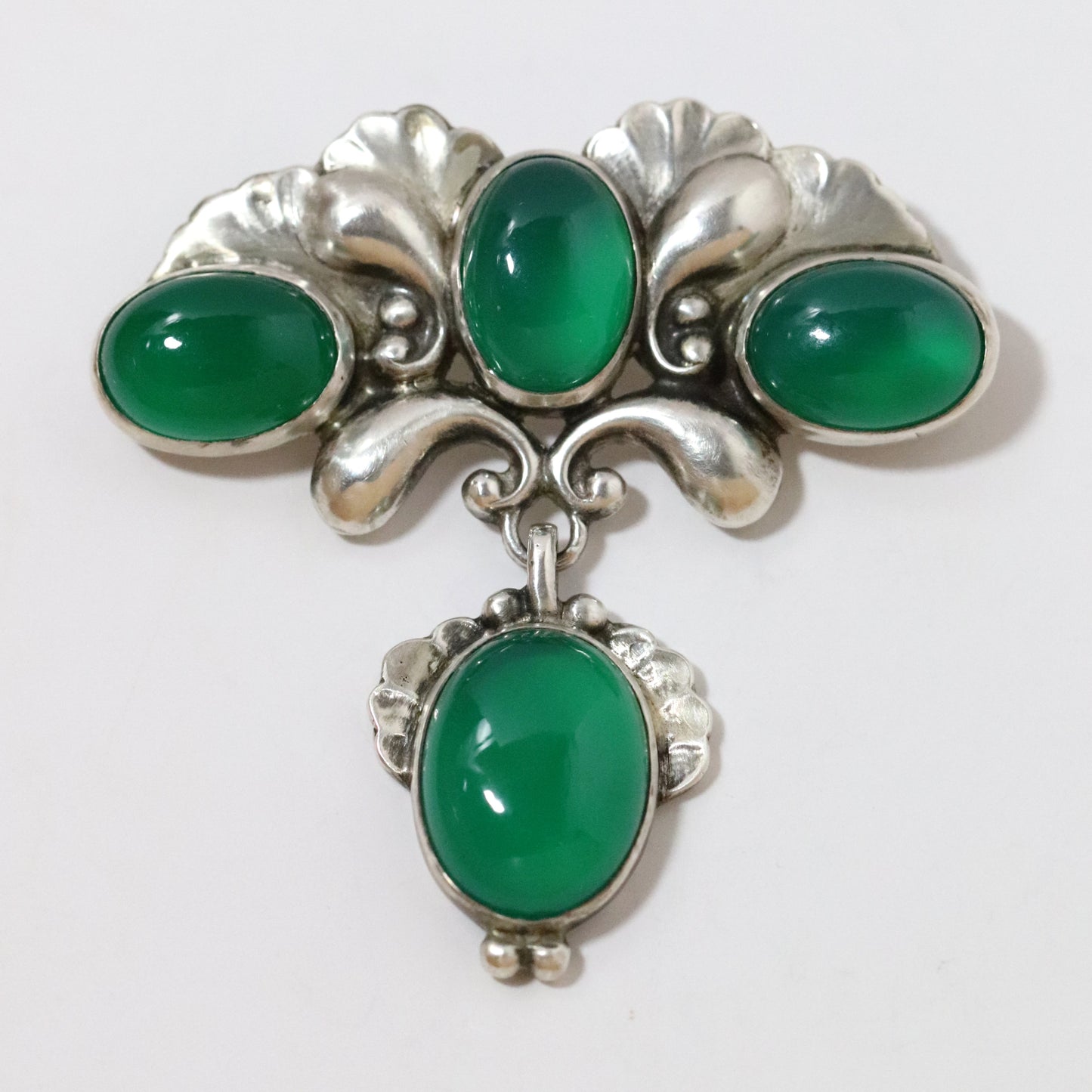 Vintage Georg Jensen Jewelry | Floral Chrysoprase Brooch 152 Denmark
