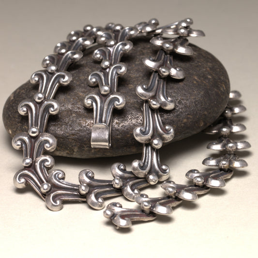 Vintage Los Castillo Taxco Mexican Jewelry | Floral Linked Mid-Century Necklace