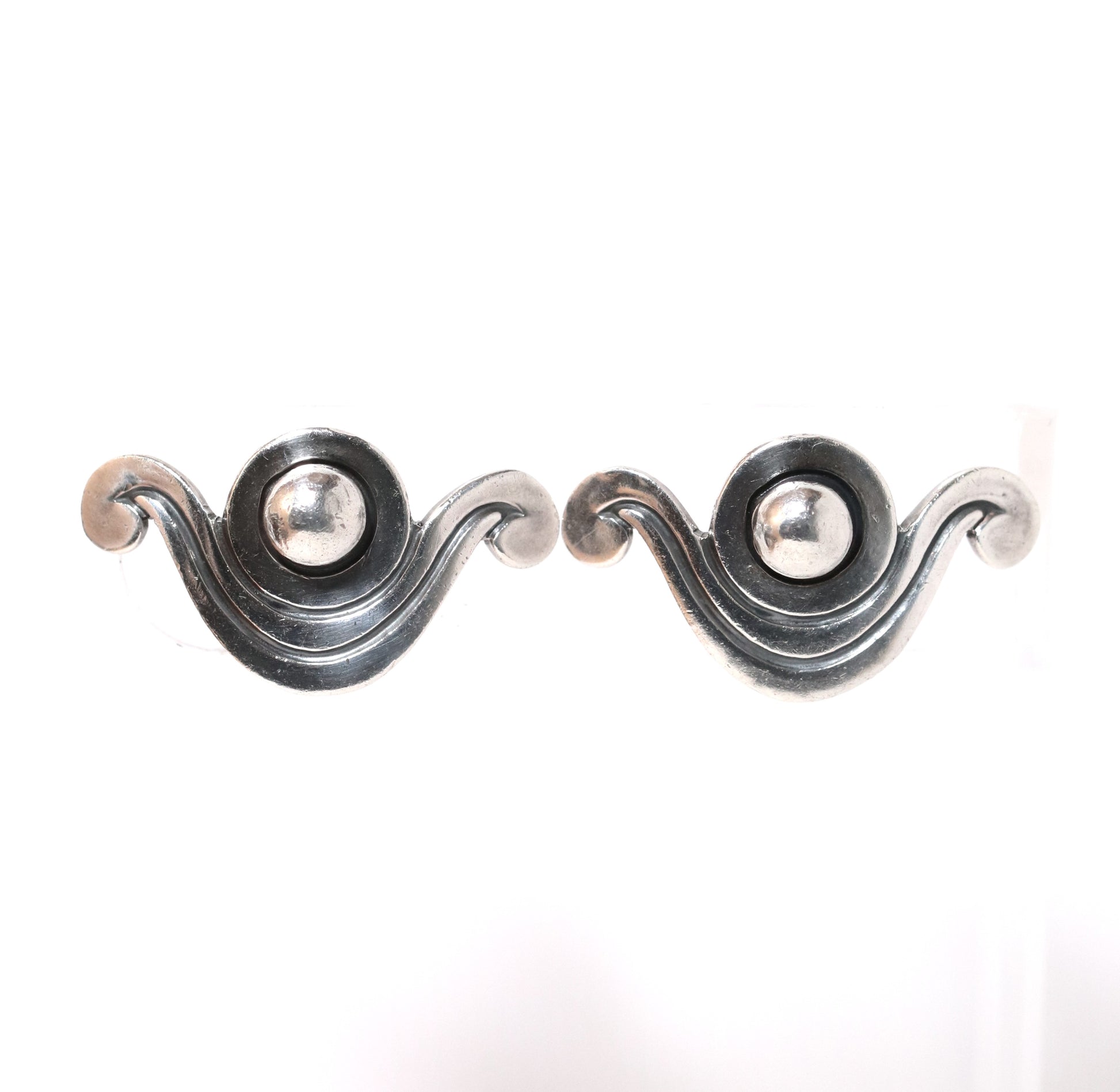 Vintage Los Castillo Taxco Mexican Jewelry | Bead and Wave Handcrafted Sterling Silver Earrings