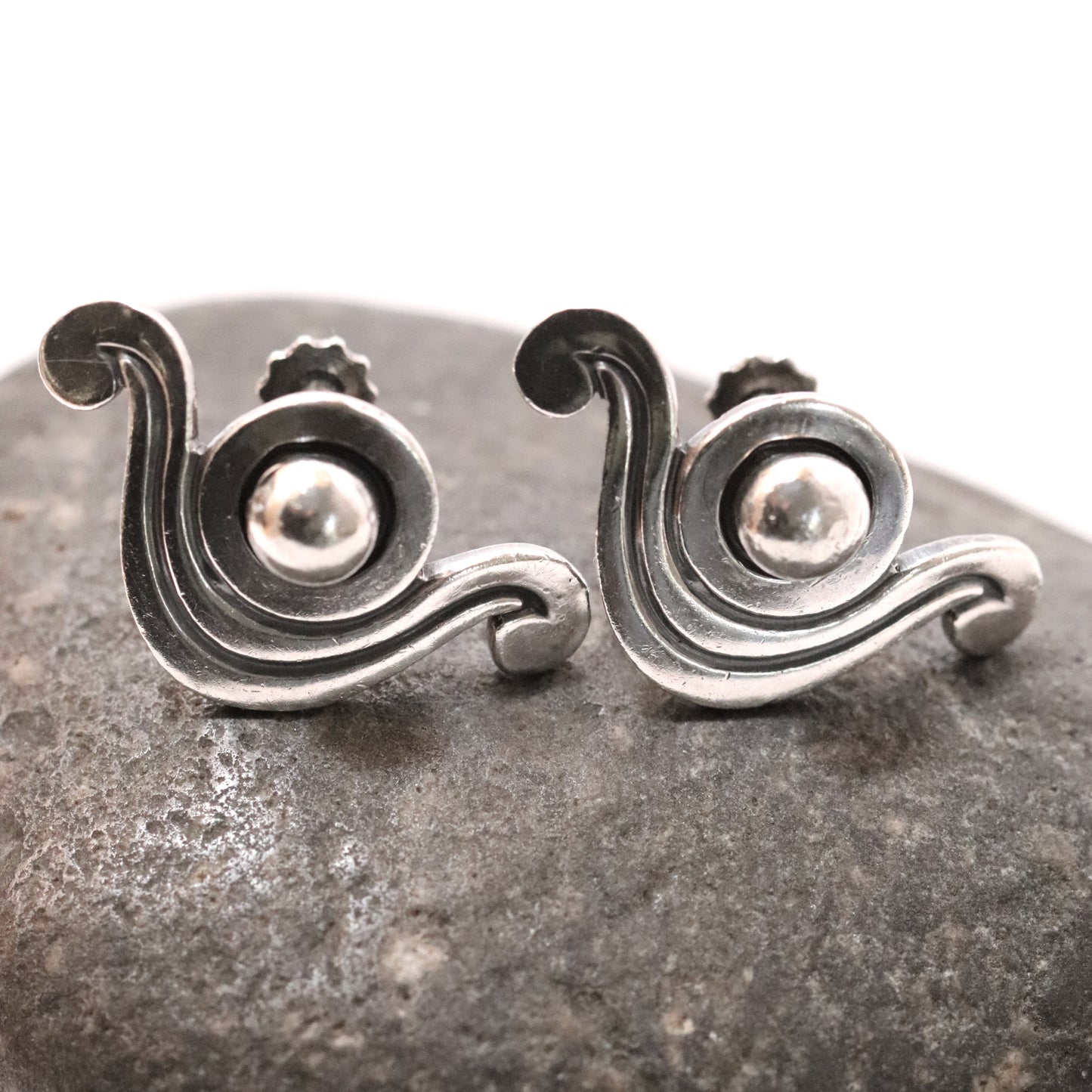 Vintage Los Castillo Taxco Mexican Jewelry | Bead and Wave Handcrafted Sterling Silver Earrings