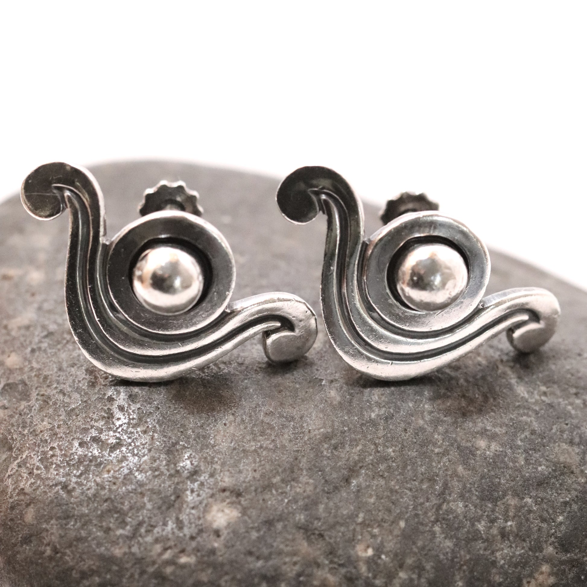 Vintage Los Castillo Taxco Mexican Jewelry | Bead and Wave Handcrafted Sterling Silver Earrings