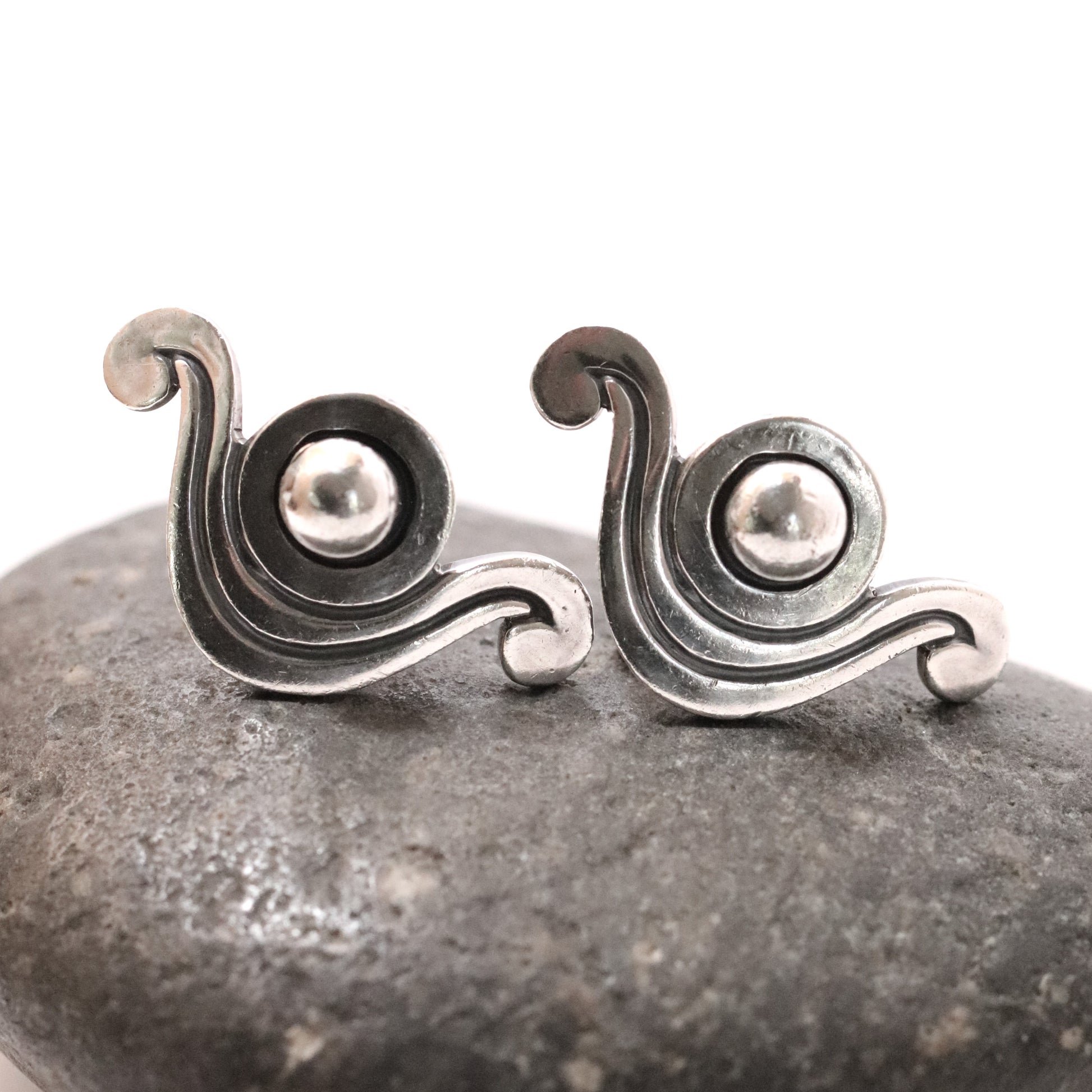 Vintage Los Castillo Taxco Mexican Jewelry | Bead and Wave Handcrafted Sterling Silver Earrings