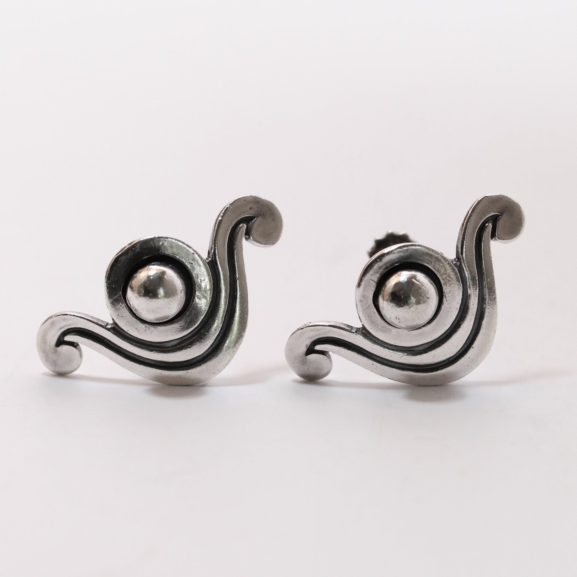 Vintage Los Castillo Taxco Mexican Jewelry | Bead and Wave Handcrafted Sterling Silver Earrings
