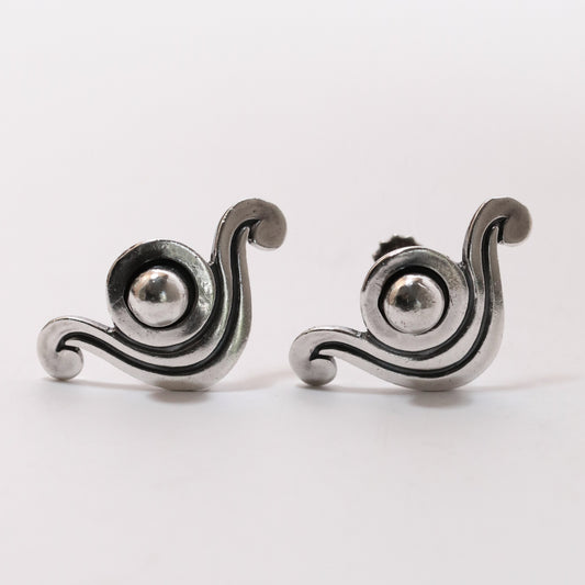 Vintage Los Castillo Taxco Mexican Jewelry | Bead and Wave Handcrafted Sterling Silver Earrings
