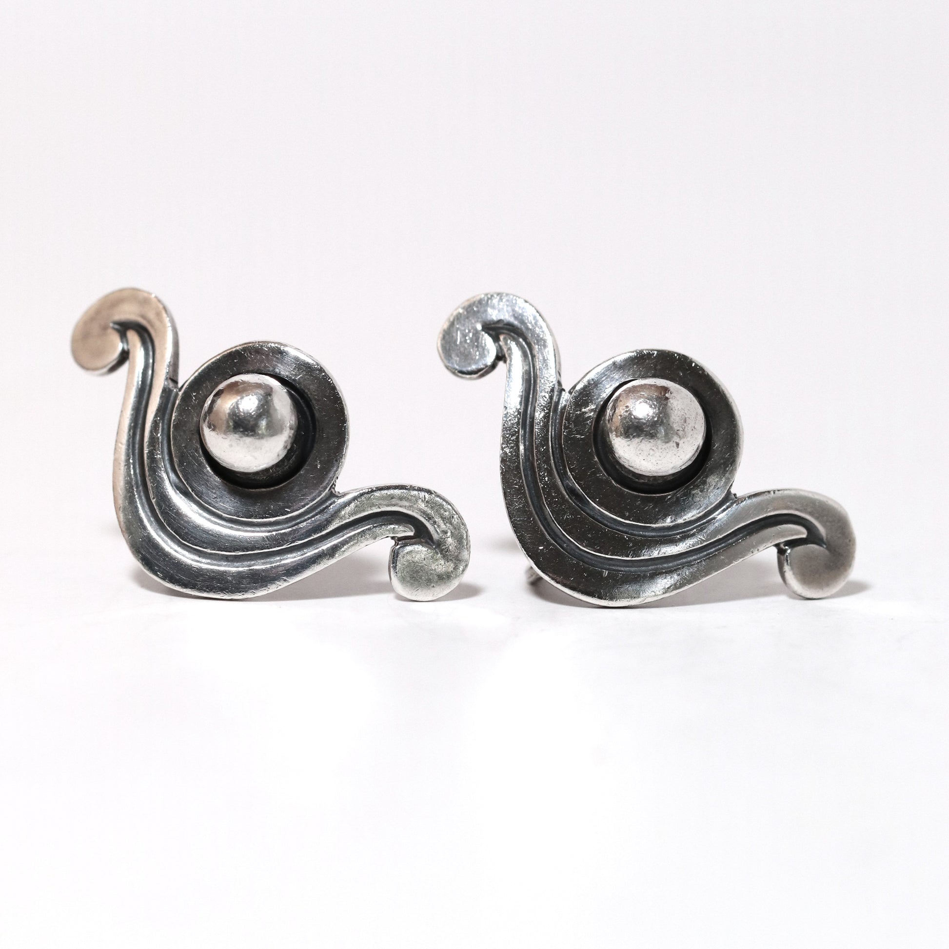Vintage Los Castillo Taxco Mexican Jewelry | Bead and Wave Handcrafted Sterling Silver Earrings