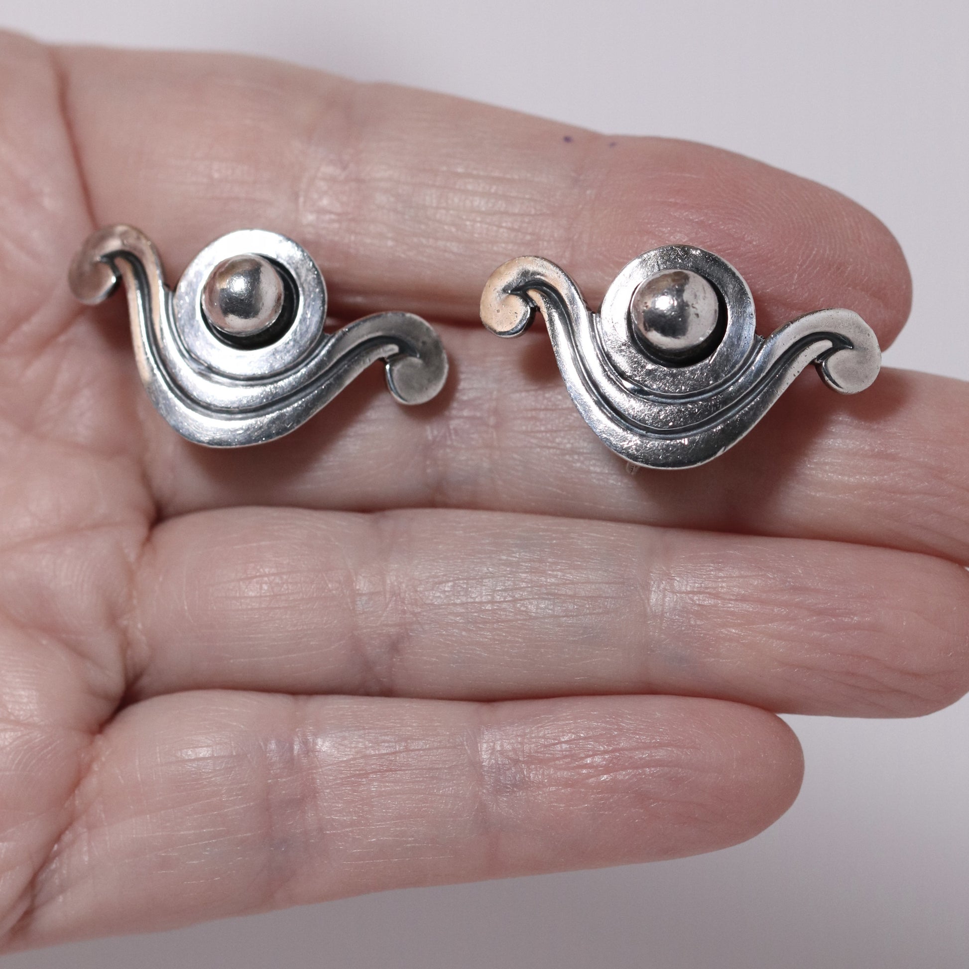 Vintage Los Castillo Taxco Mexican Jewelry | Bead and Wave Handcrafted Sterling Silver Earrings