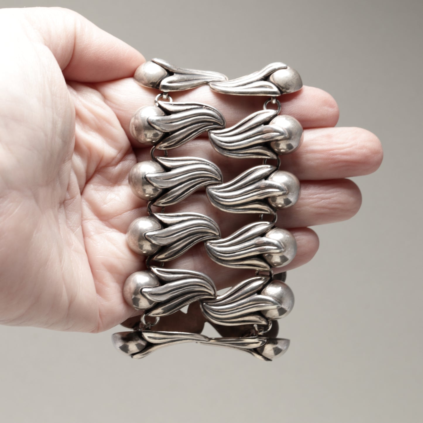 Vintage Los Castillo Taxco Mexican Jewelry | Rare Double Tulip Wide Link Silver Bracelet