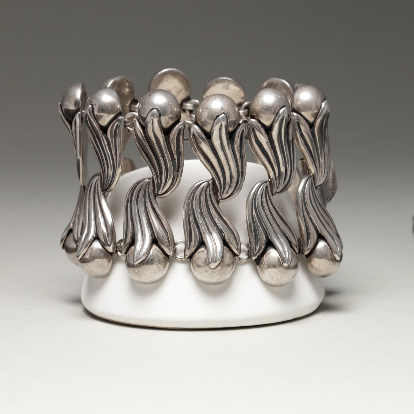 Vintage Los Castillo Taxco Mexican Jewelry | Rare Double Tulip Wide Link Silver Bracelet