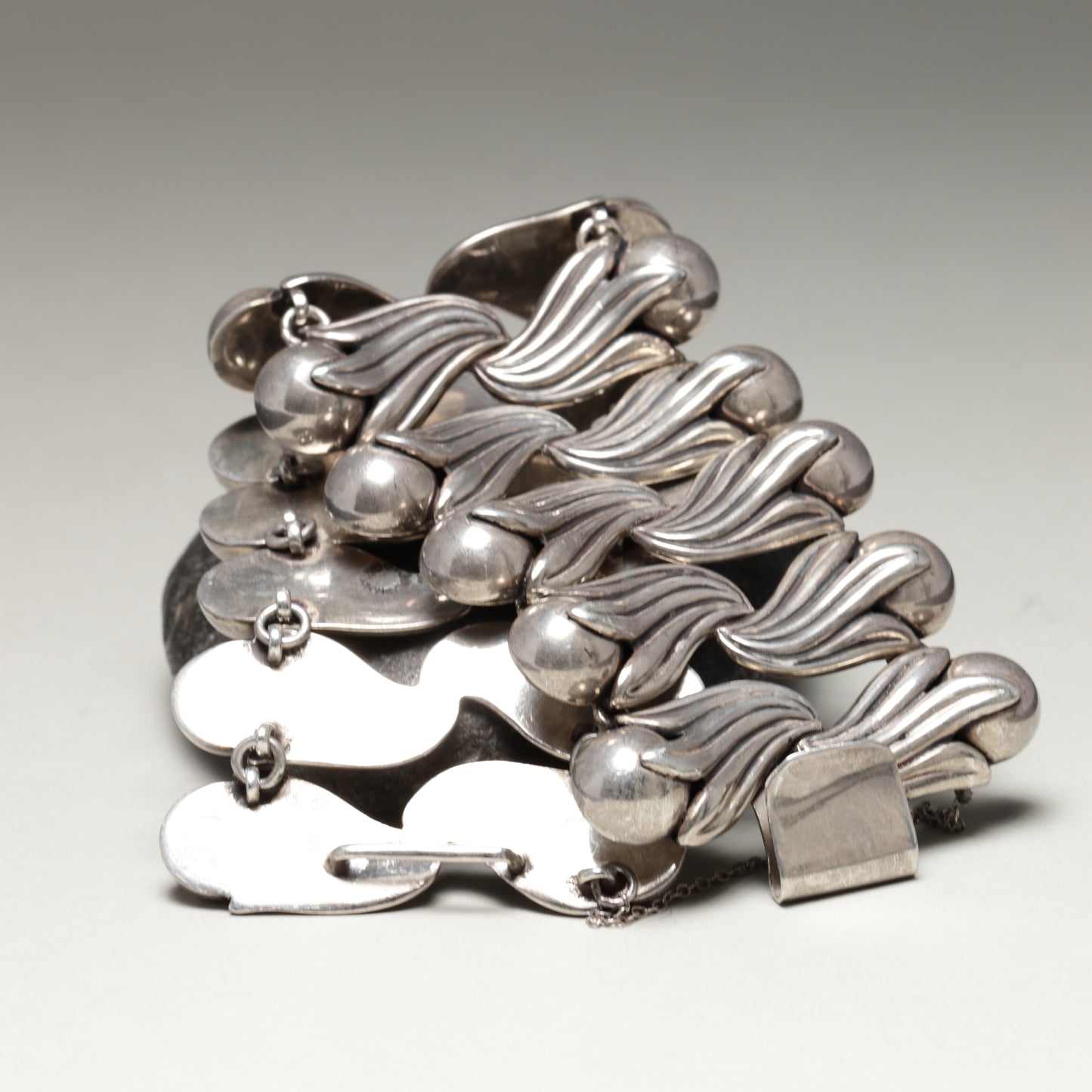 Vintage Los Castillo Taxco Mexican Jewelry | Rare Double Tulip Wide Link Silver Bracelet