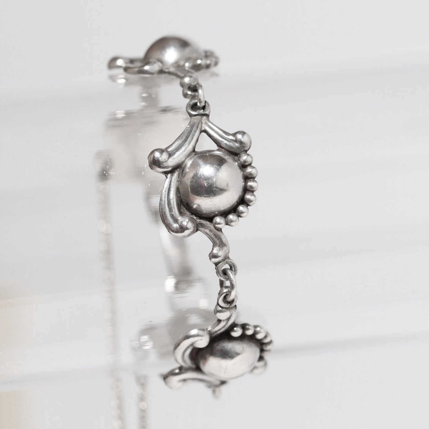 Vintage Los Castillo Taxco Mexican Jewelry | Sterling Silver Floral Cabochon Link Bracelet