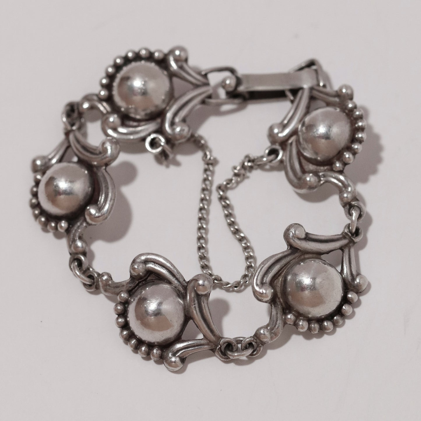Vintage Los Castillo Taxco Mexican Jewelry | Sterling Silver Floral Cabochon Link Bracelet