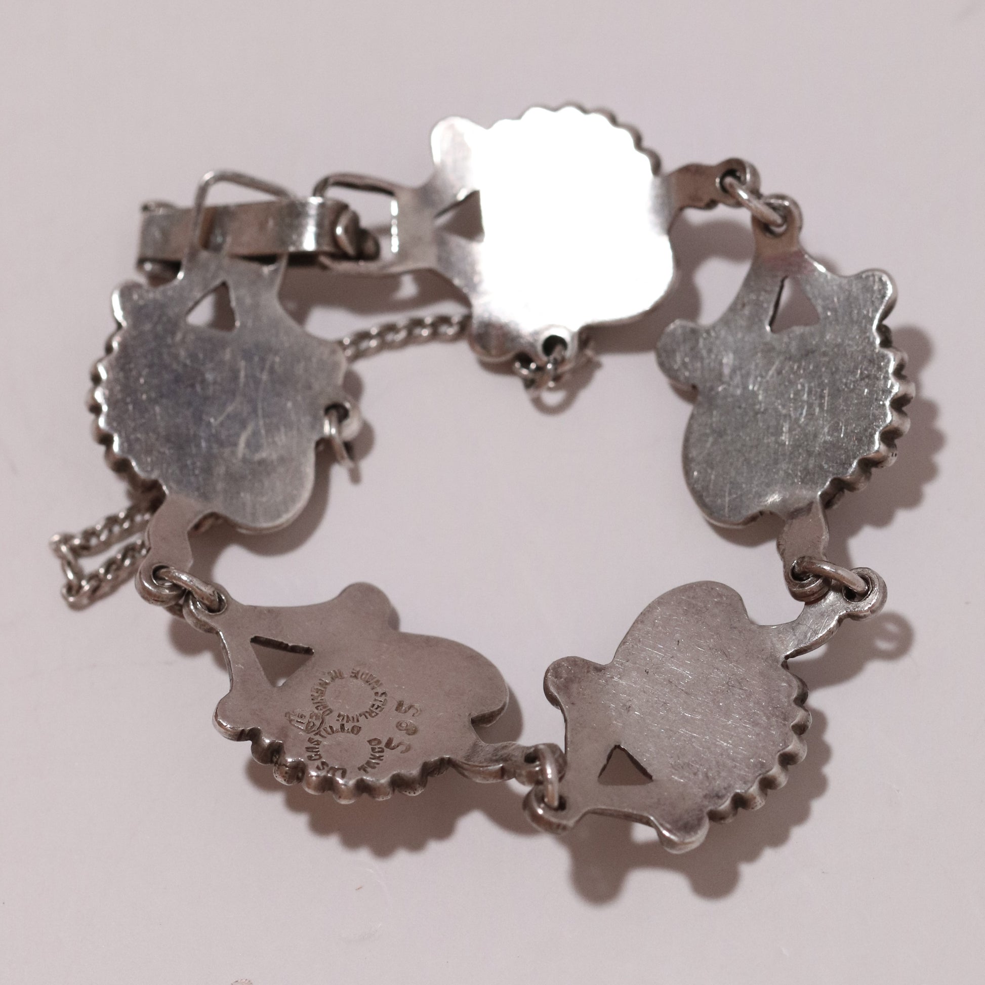 Vintage Los Castillo Taxco Mexican Jewelry | Sterling Silver Floral Cabochon Link Bracelet