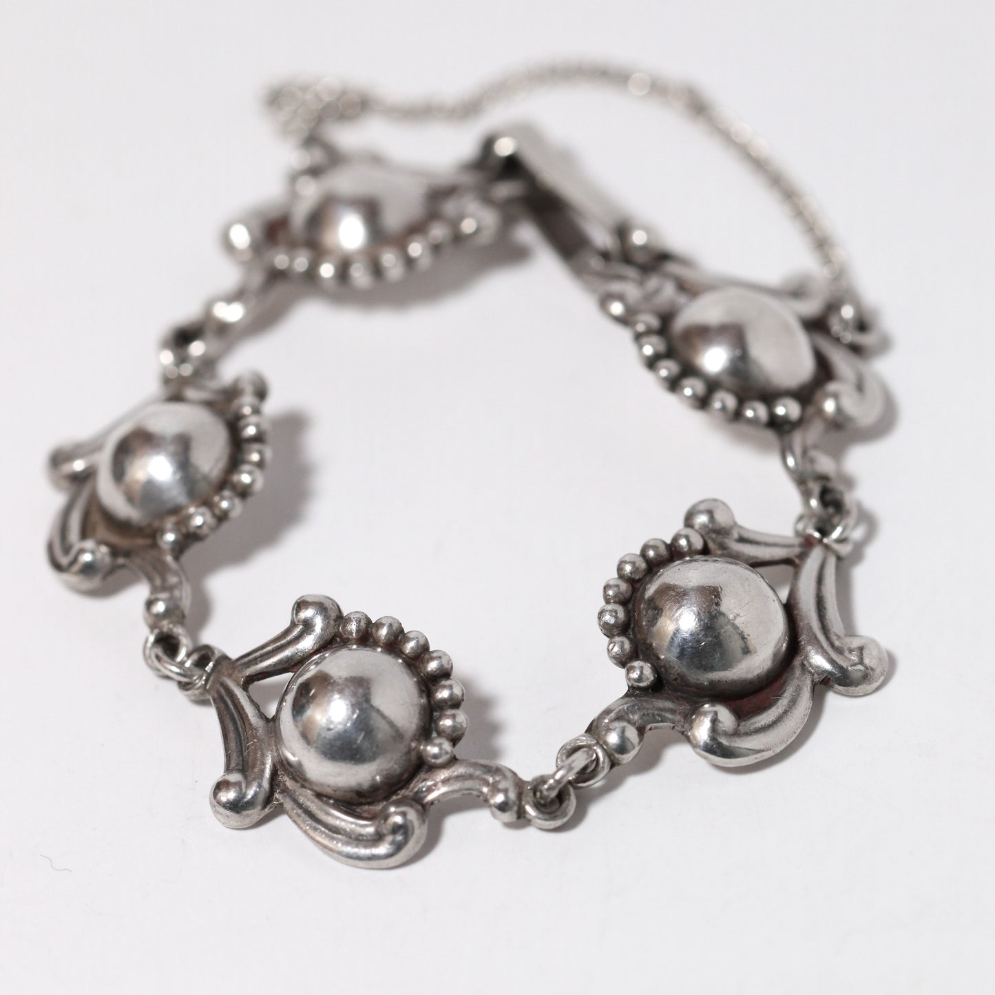 Vintage Los Castillo Taxco Mexican Jewelry | Sterling Silver Floral Cabochon Link Bracelet