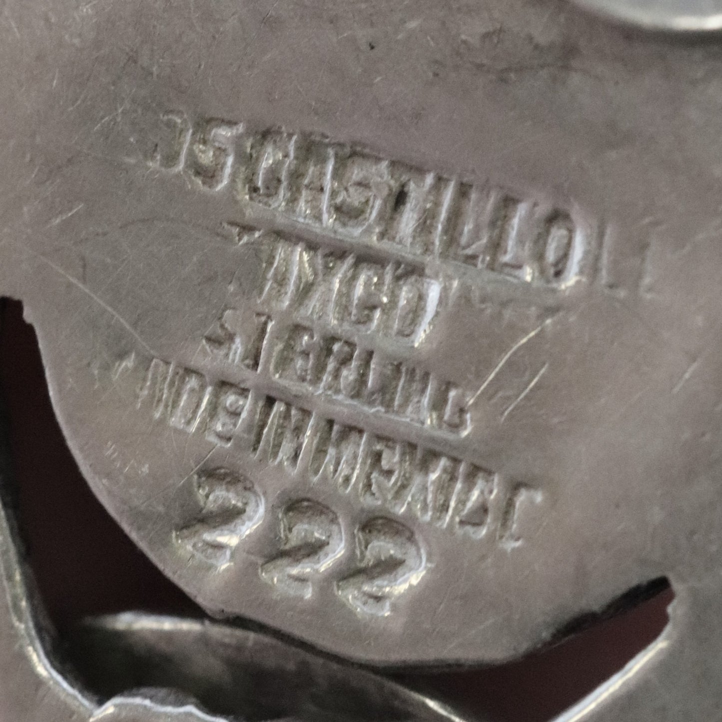 Los Castillo Taxco sterling silver bracelet maker's mark close-up