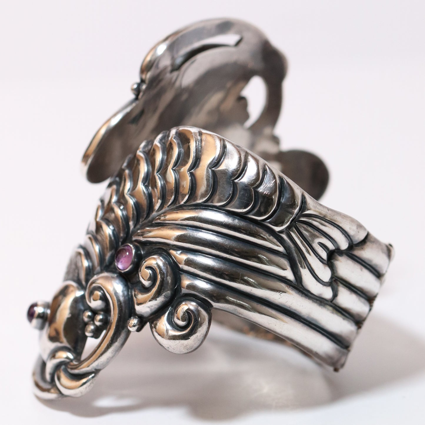 Margot de Taxco vintage silver koi bracelet with intricate design and gemstone accents