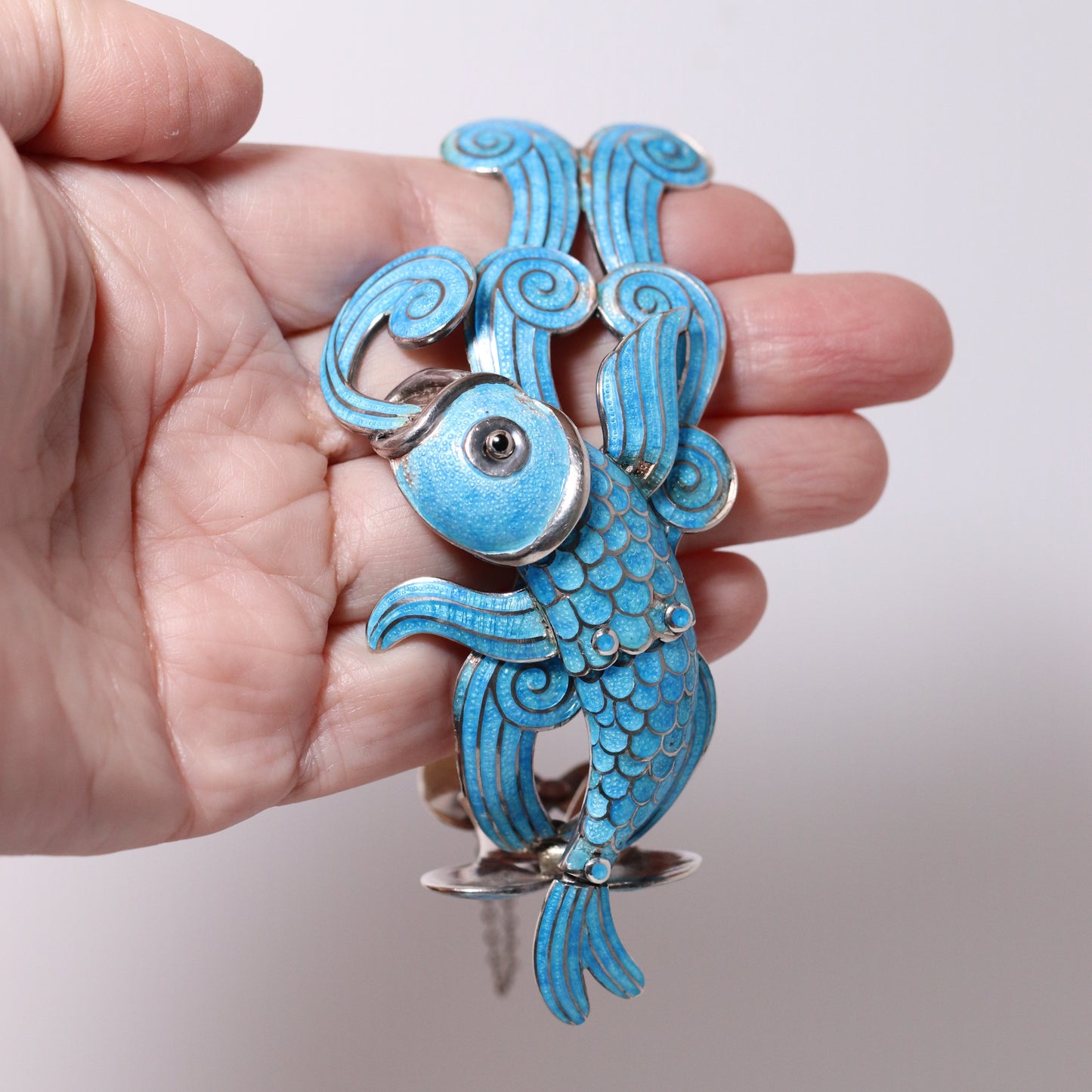 Vintage Margot de Taxco Mexican Jewelry | Rare Blue Enamel Koi Fish Brooch