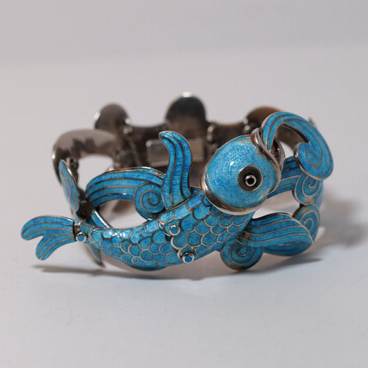 Vintage Margot de Taxco Mexican Jewelry | Rare Blue Enamel Koi Fish Brooch