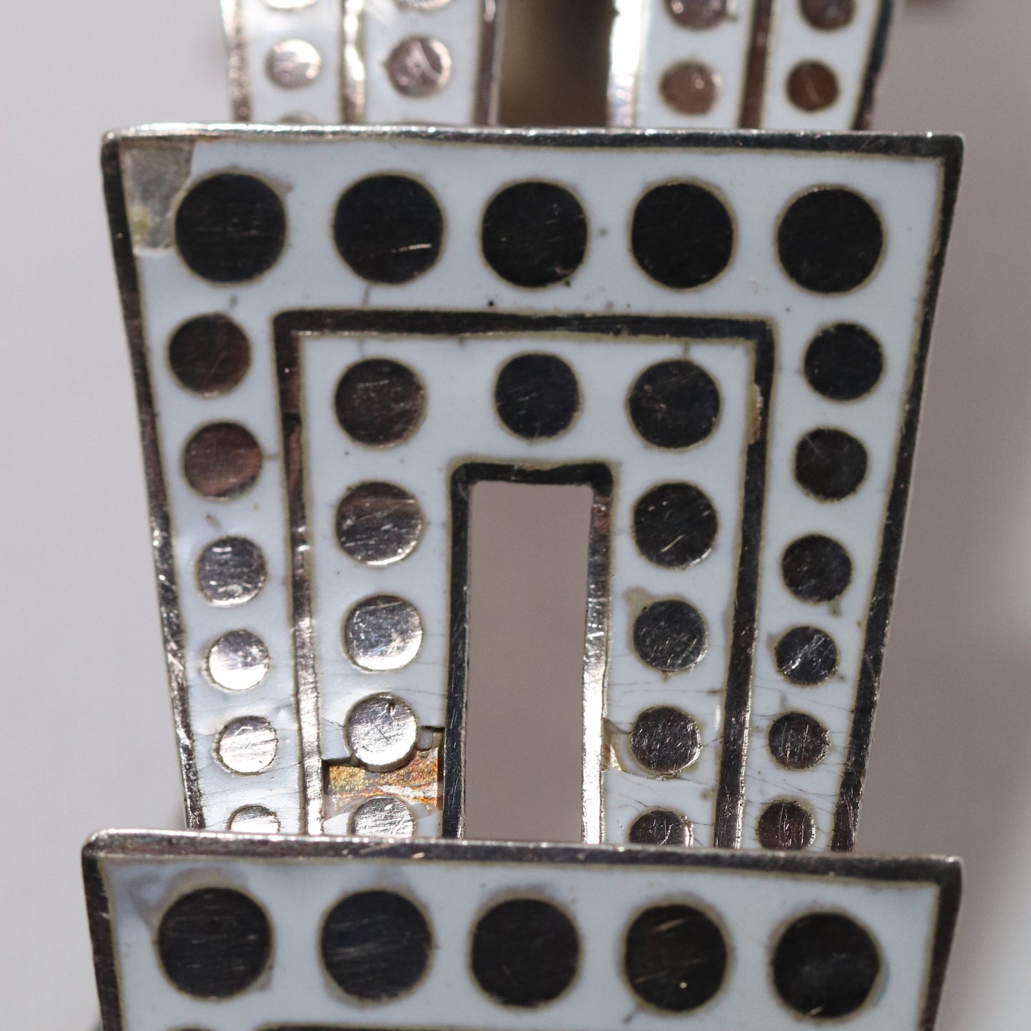 Vintage Margot de Taxco Mexican Jewelry | Iconic White and Gold Geometric Enamel Bracelet