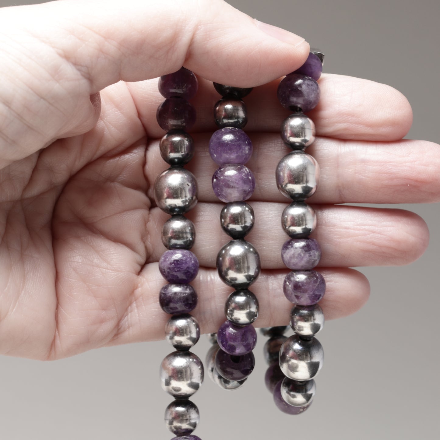 Vintage Silver Mexican Jewelry | Sterling Silver and Amethyst Beaded Necklace