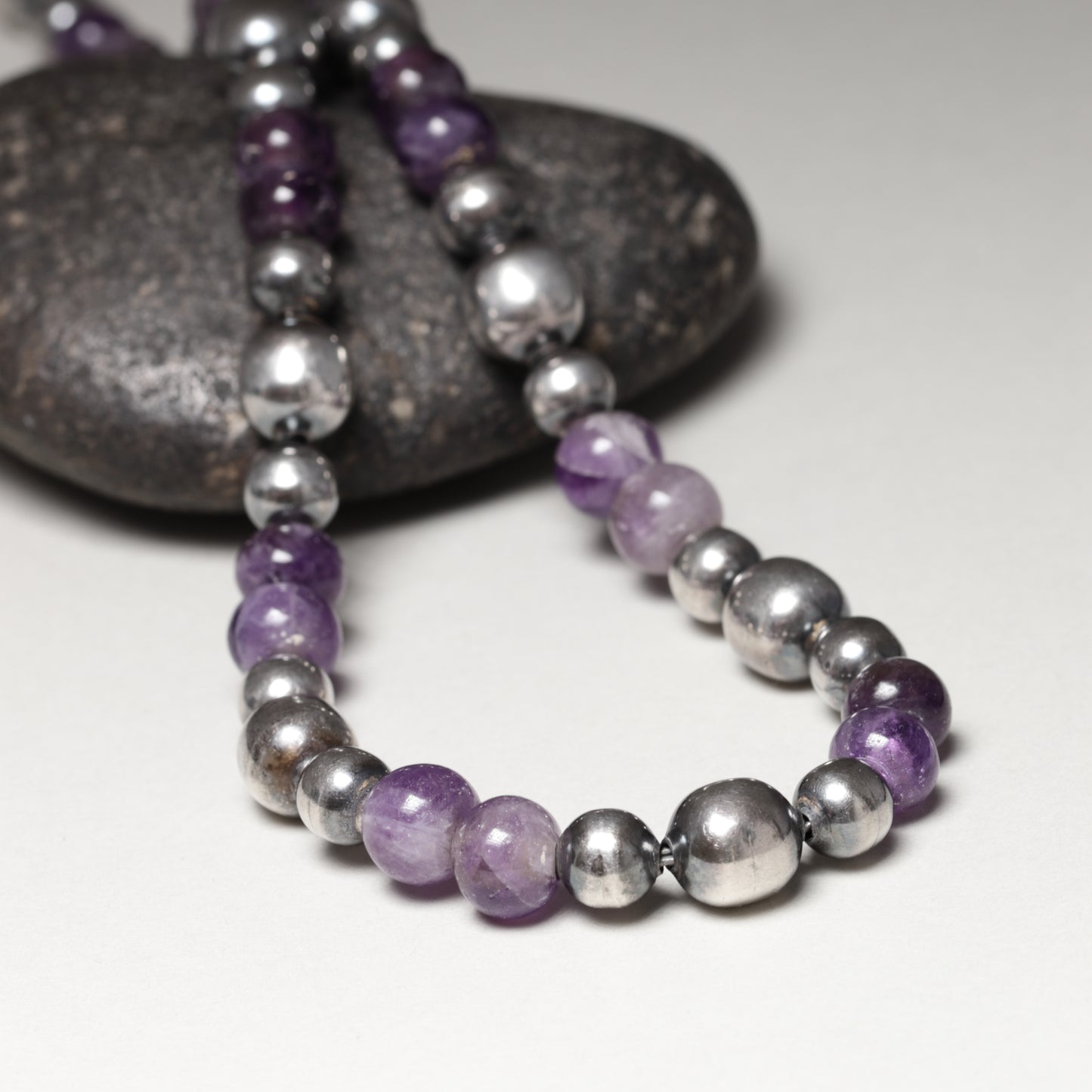 Vintage Silver Mexican Jewelry | Sterling Silver and Amethyst Beaded Necklace