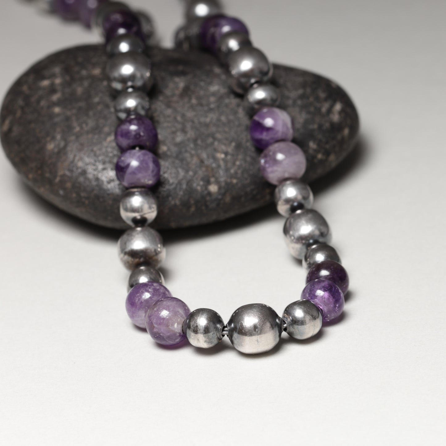 Vintage Silver Mexican Jewelry | Sterling Silver and Amethyst Beaded Necklace