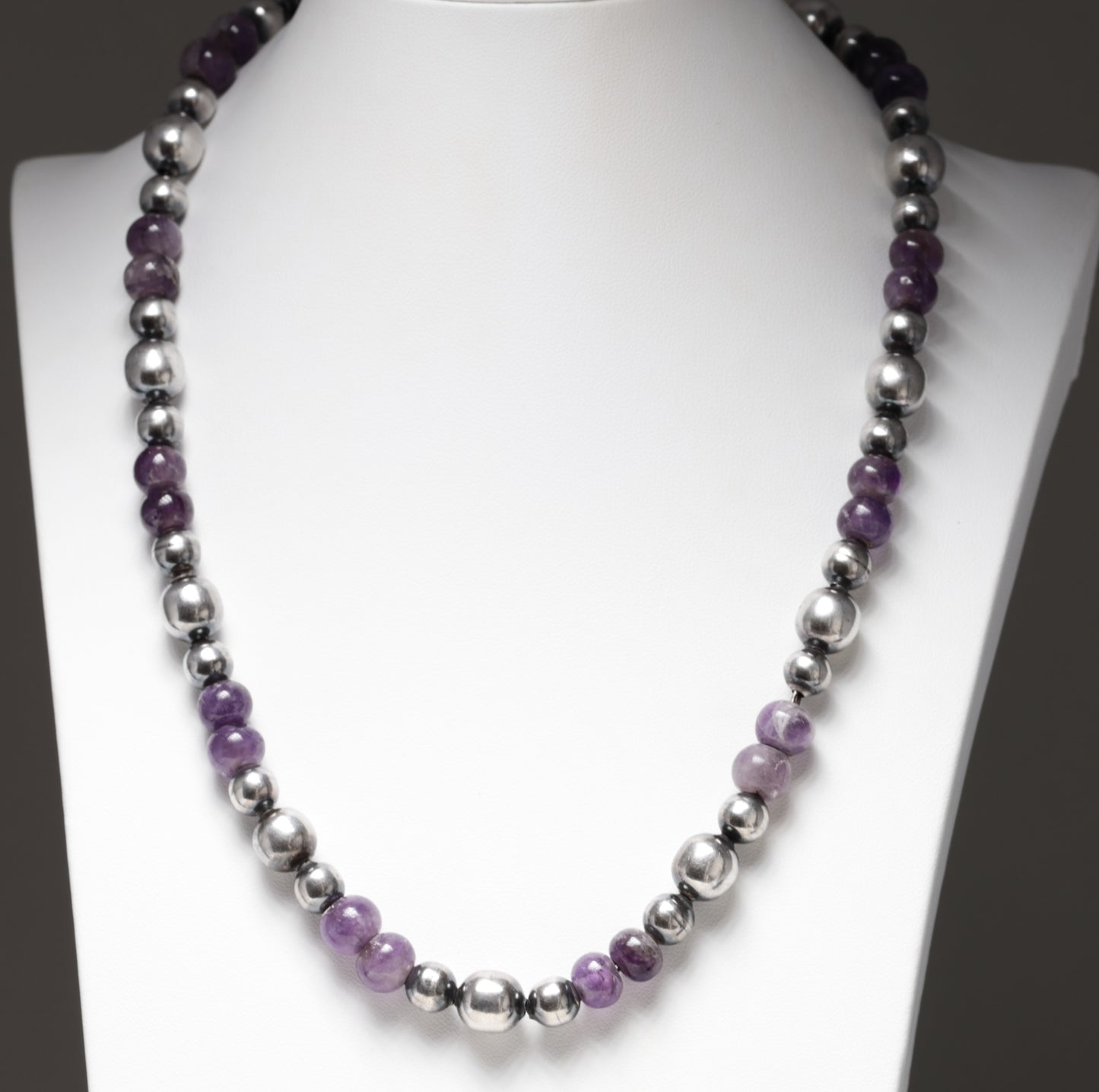 Vintage Silver Mexican Jewelry | Sterling Silver and Amethyst Beaded Necklace