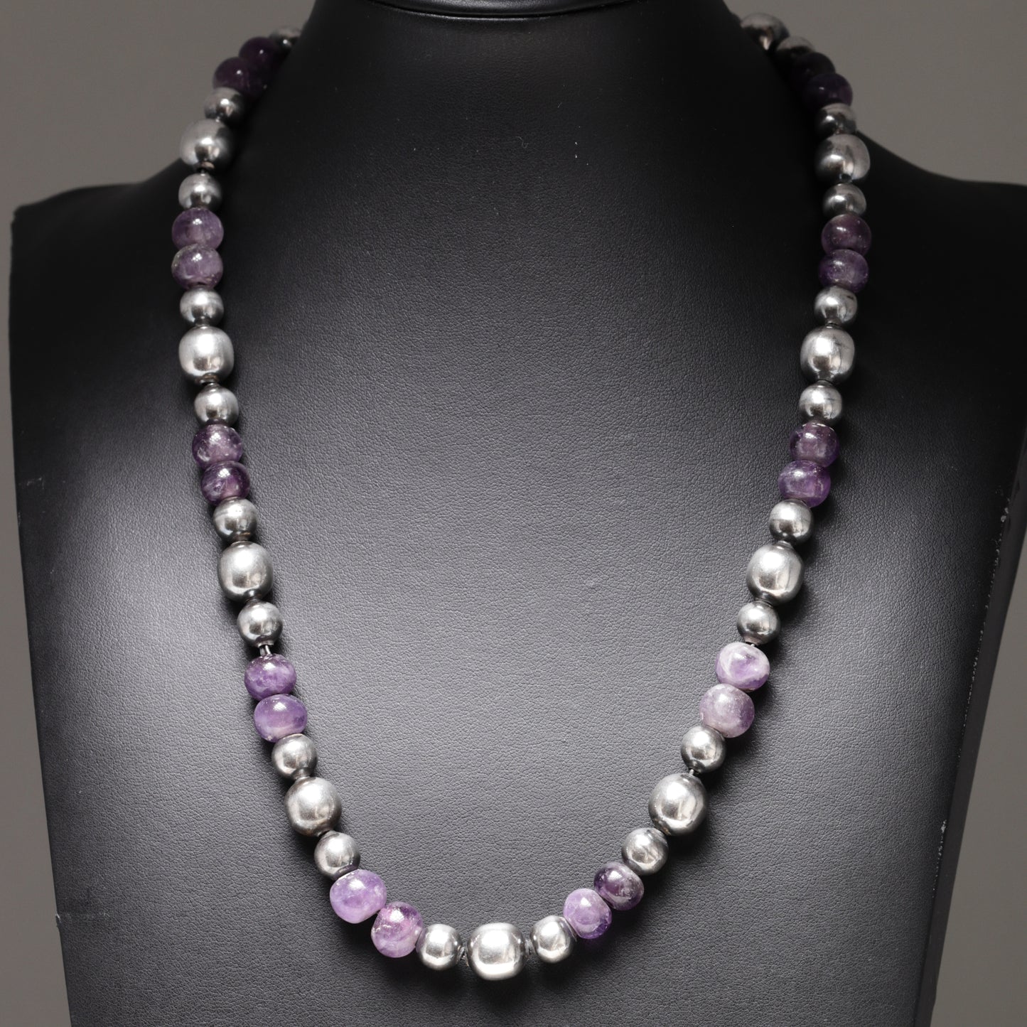 Vintage Silver Mexican Jewelry | Sterling Silver and Amethyst Beaded Necklace
