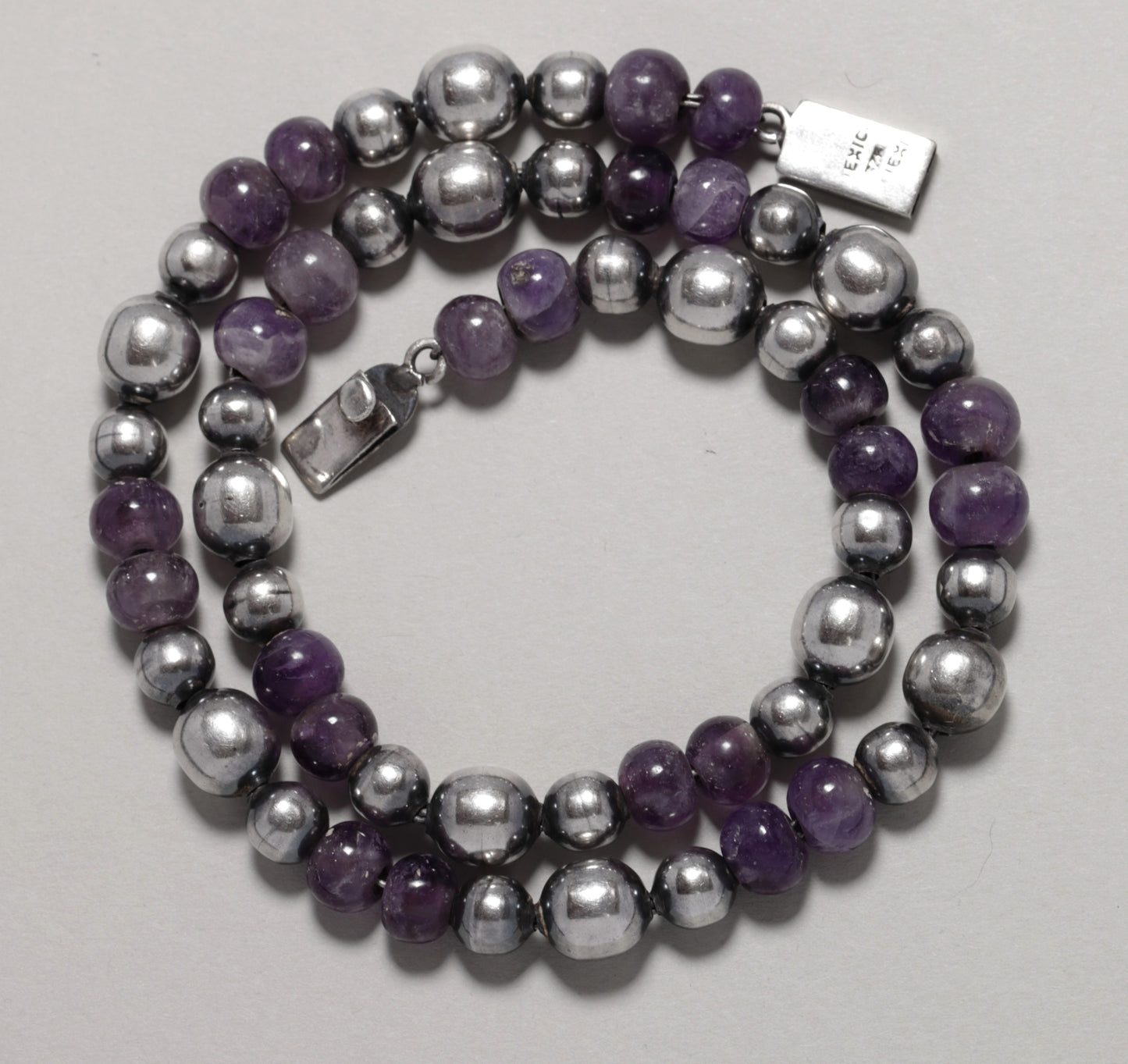 Vintage Silver Mexican Jewelry | Sterling Silver and Amethyst Beaded Necklace