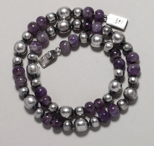 Vintage Silver Mexican Jewelry | Sterling Silver and Amethyst Beaded Necklace