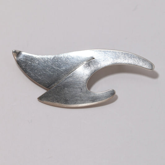 Sigi Pineda sterling silver abstract brooch, mid-century modern Mexican jewelry