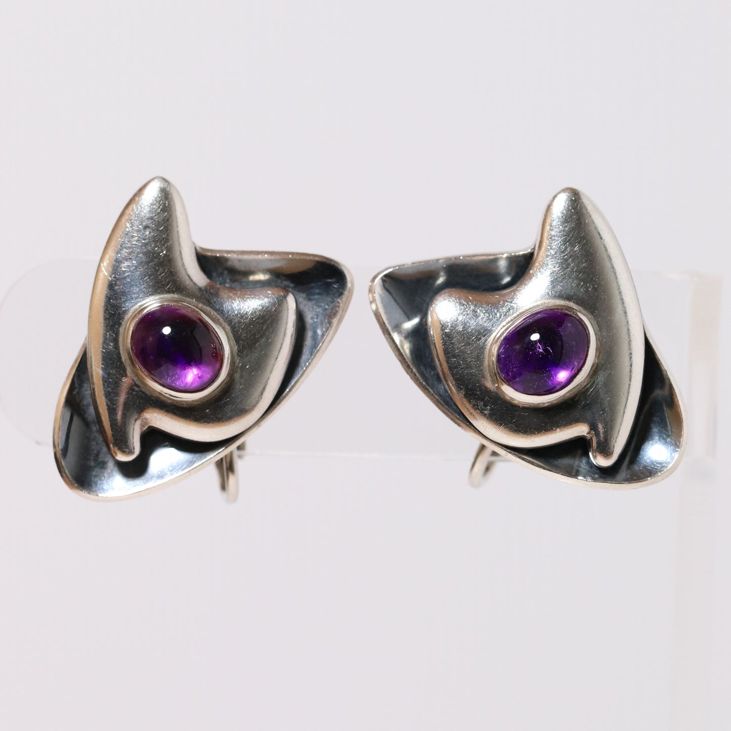 Vintage Sigi Pineda Taxco Jewelry | Modernist Amethyst Abstract Earrings