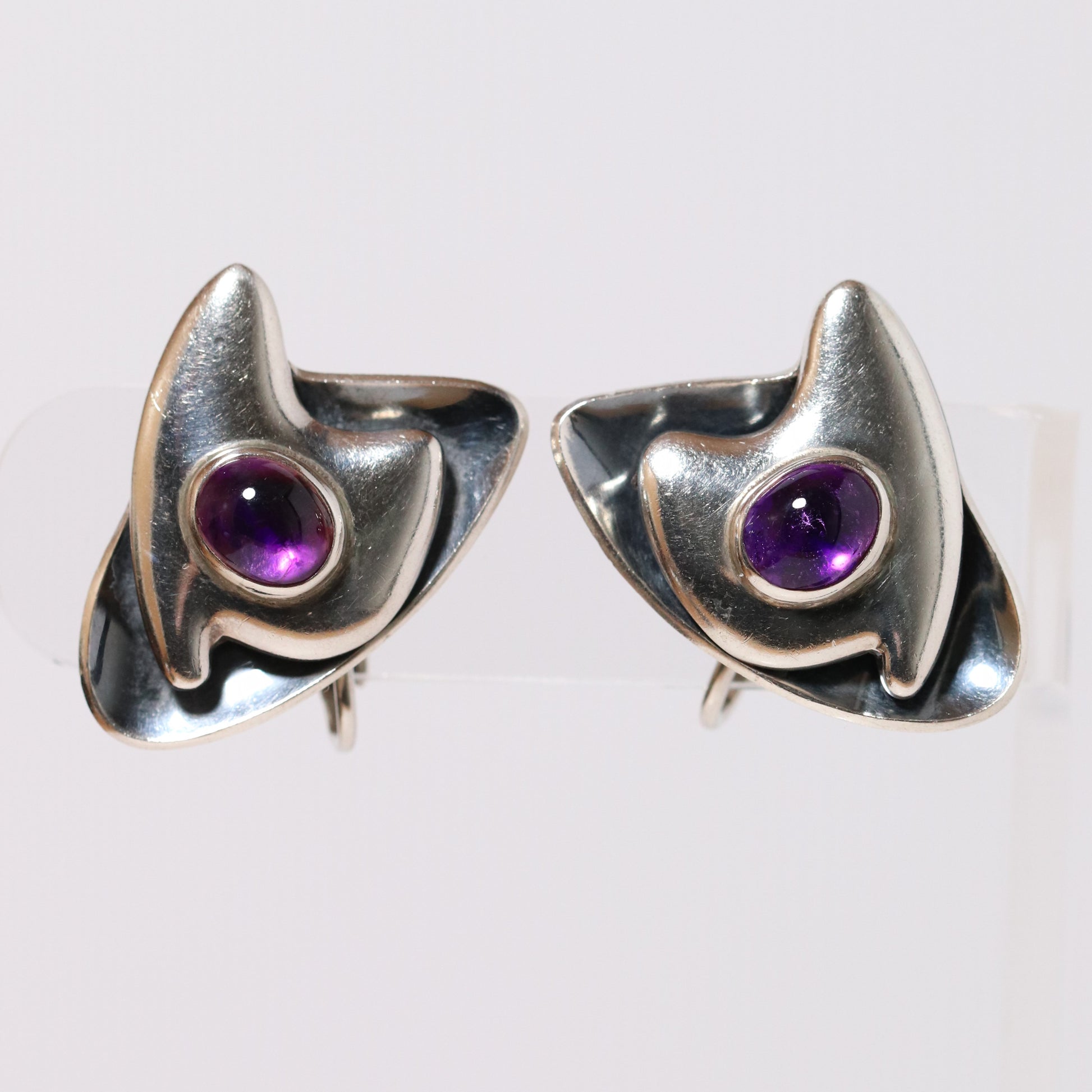 Vintage Sigi Pineda Taxco Jewelry | Modernist Amethyst Abstract Earrings