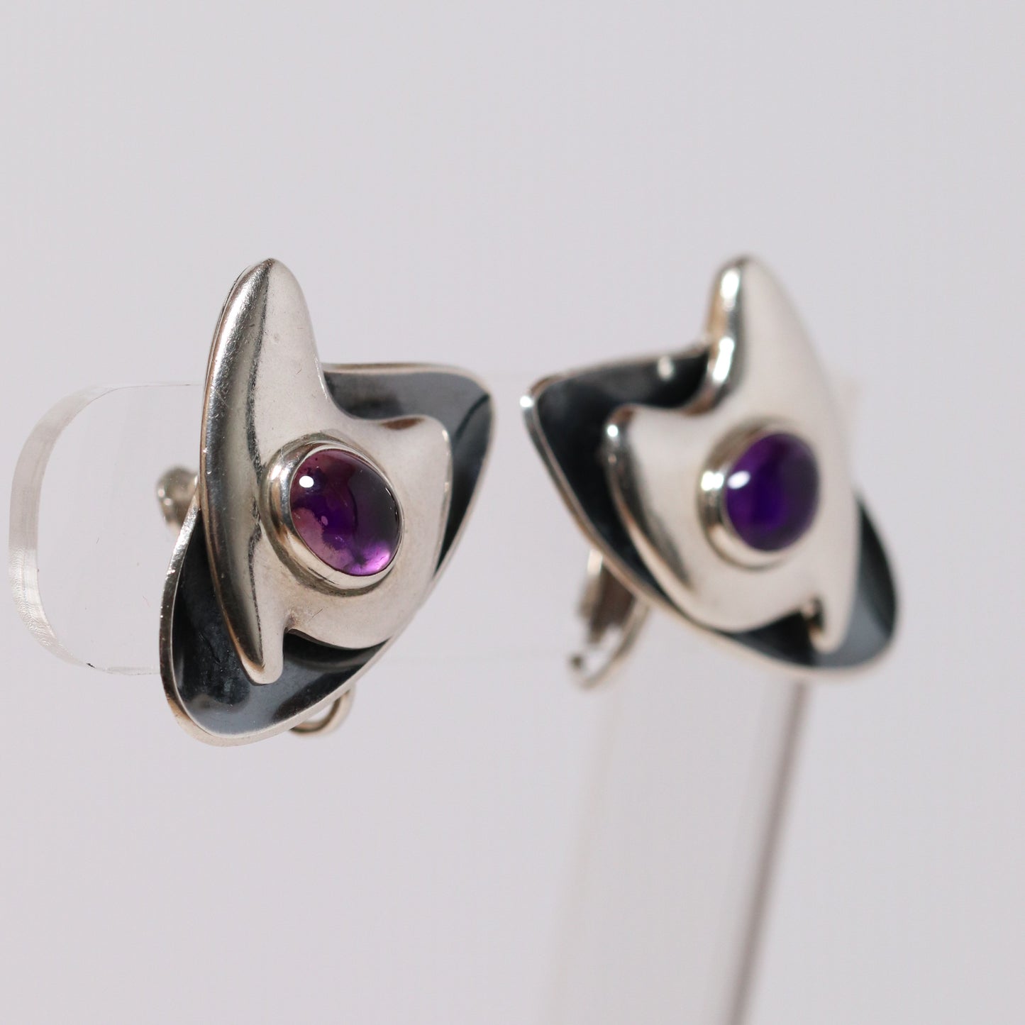 Vintage Sigi Pineda Taxco Jewelry | Modernist Amethyst Abstract Earrings