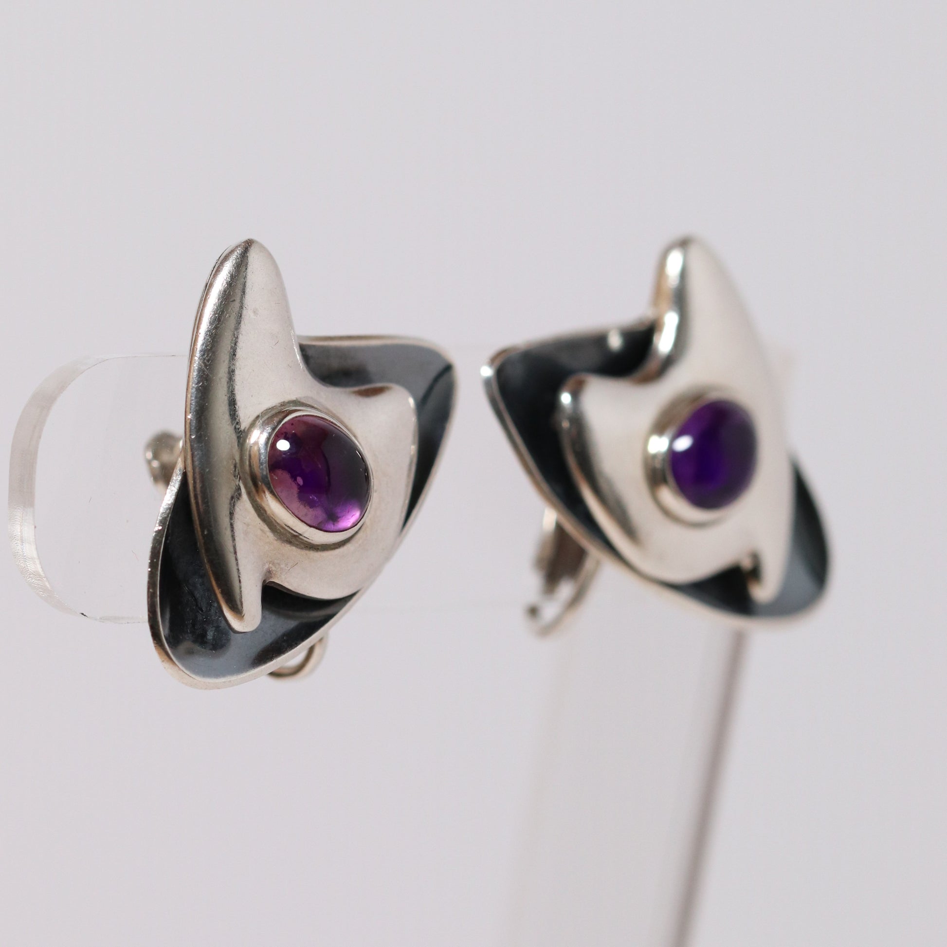 Vintage Sigi Pineda Taxco Jewelry | Modernist Amethyst Abstract Earrings