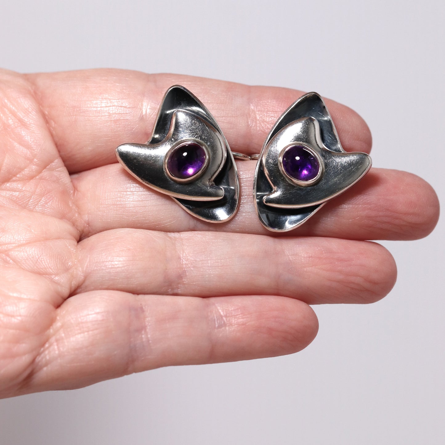Vintage Sigi Pineda Taxco Jewelry | Modernist Amethyst Abstract Earrings