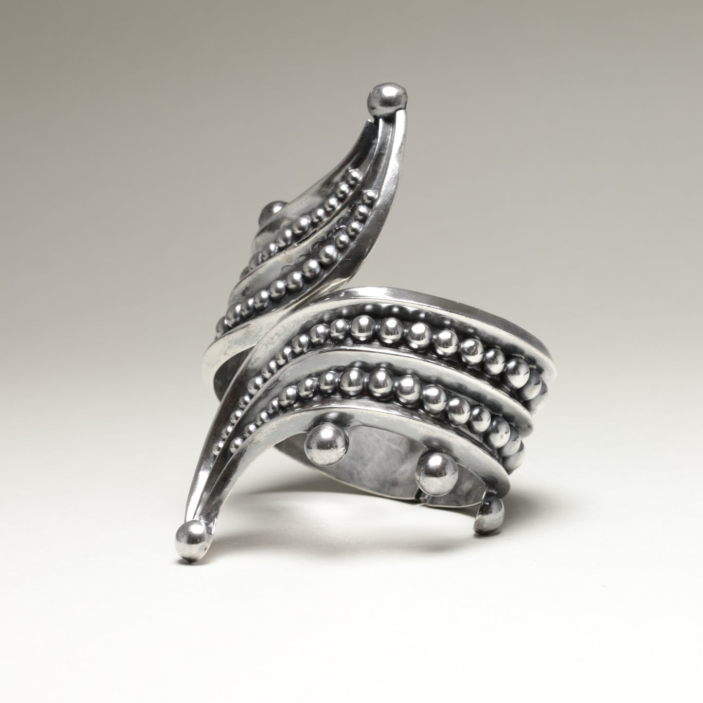Vintage Taxco Silver Mexican Jewelry | Bead Trimmed Wrap Clamper Statement Bracelet