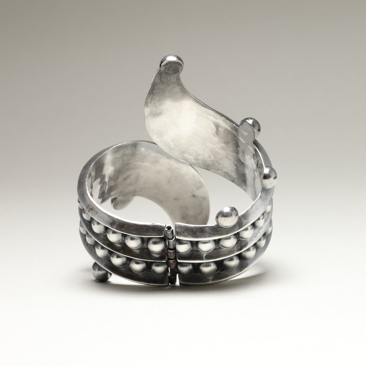 Vintage Taxco Silver Mexican Jewelry | Bead Trimmed Wrap Clamper Statement Bracelet