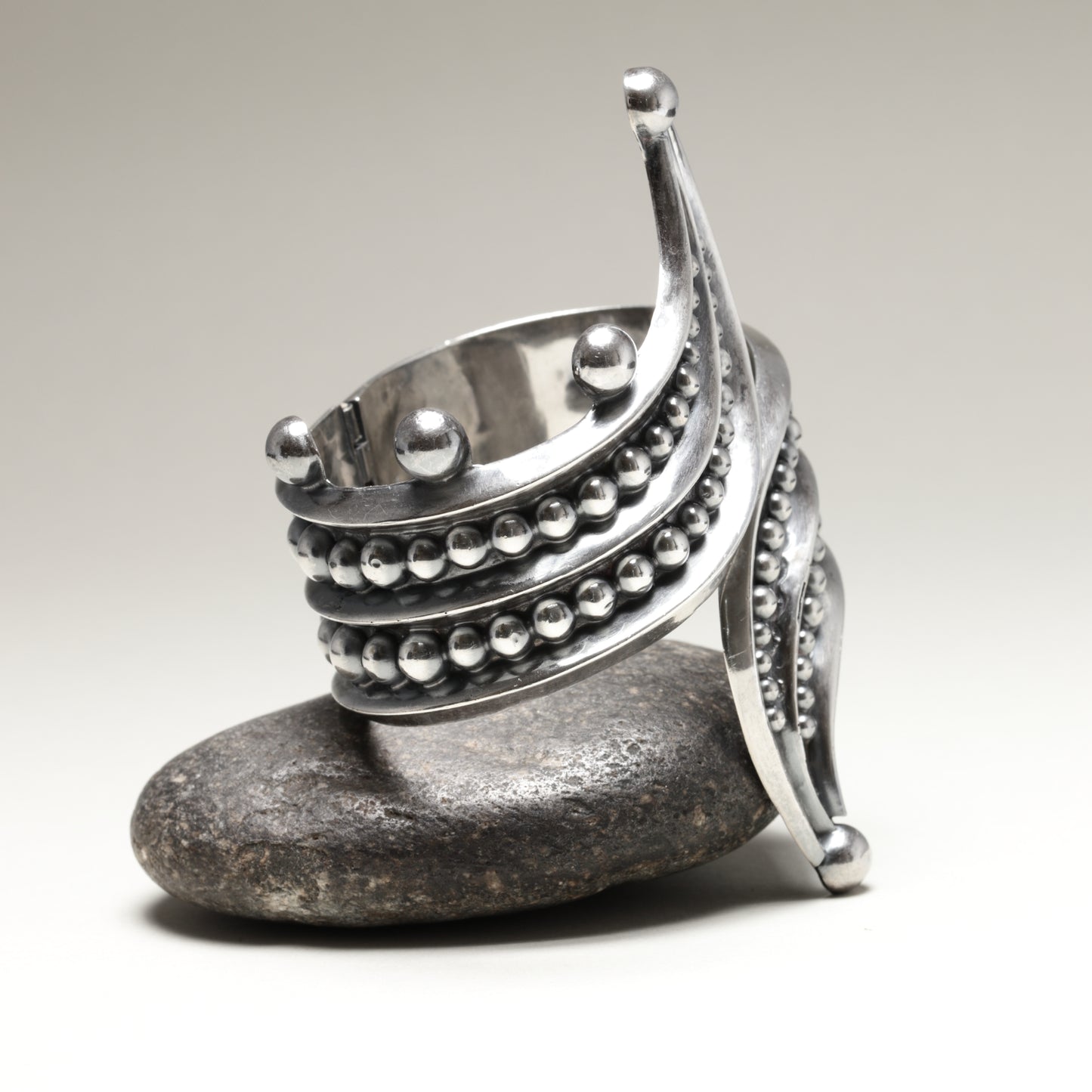 Vintage Taxco Silver Mexican Jewelry | Bead Trimmed Wrap Clamper Statement Bracelet