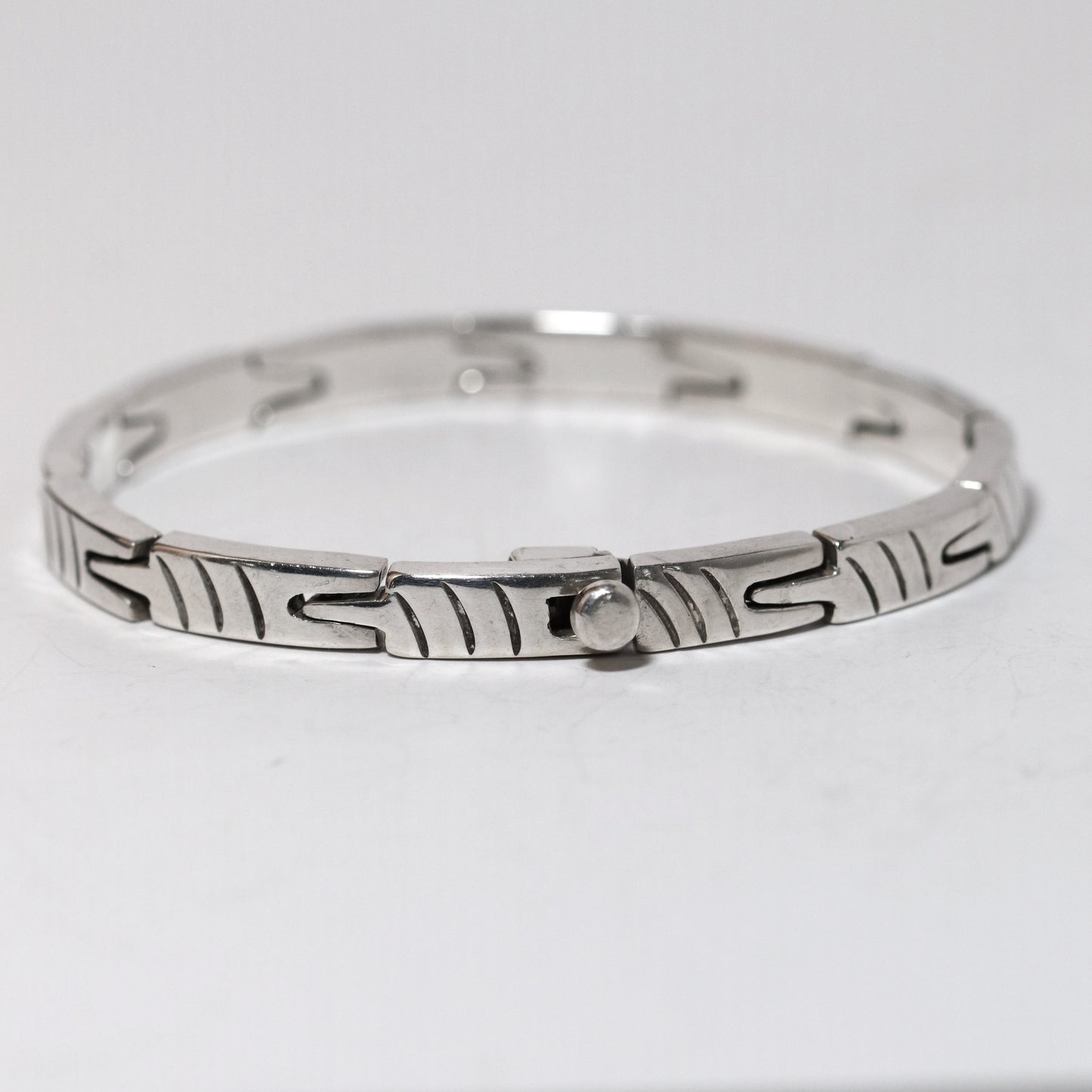Vintage Modernist Silver Mexican Jewelry | Handcrafted Link Solid Sterling Silver Bracelet