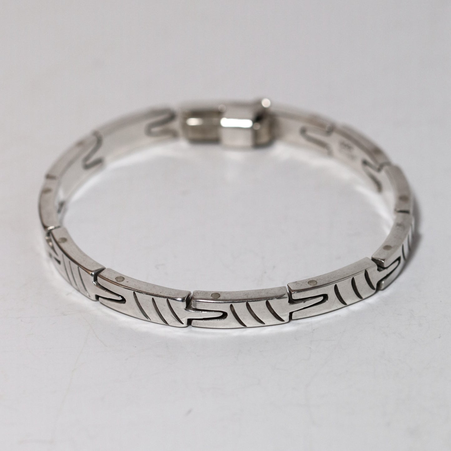 Vintage Modernist Silver Mexican Jewelry | Handcrafted Link Solid Sterling Silver Bracelet